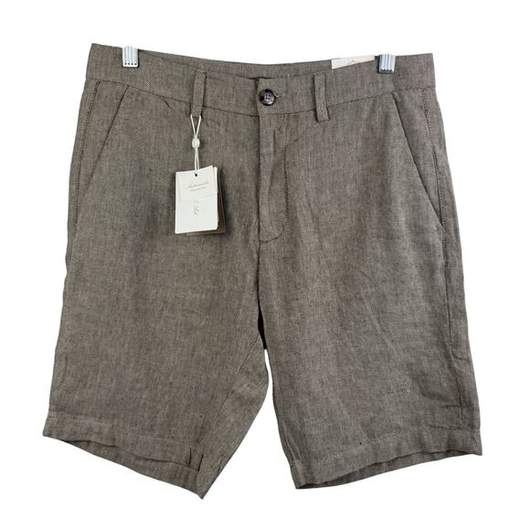 Porter & Ash New Linen Cotton Blend Shorts Mens 30 Sustainable Preppy Brown Tan - Picture 1 of 11
